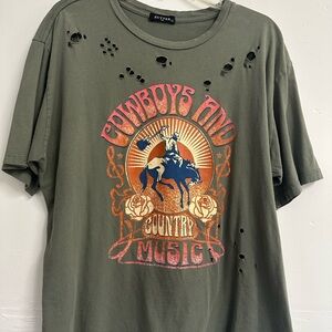 Zutter Olive Green Distressed Cowboy Graphic Tee